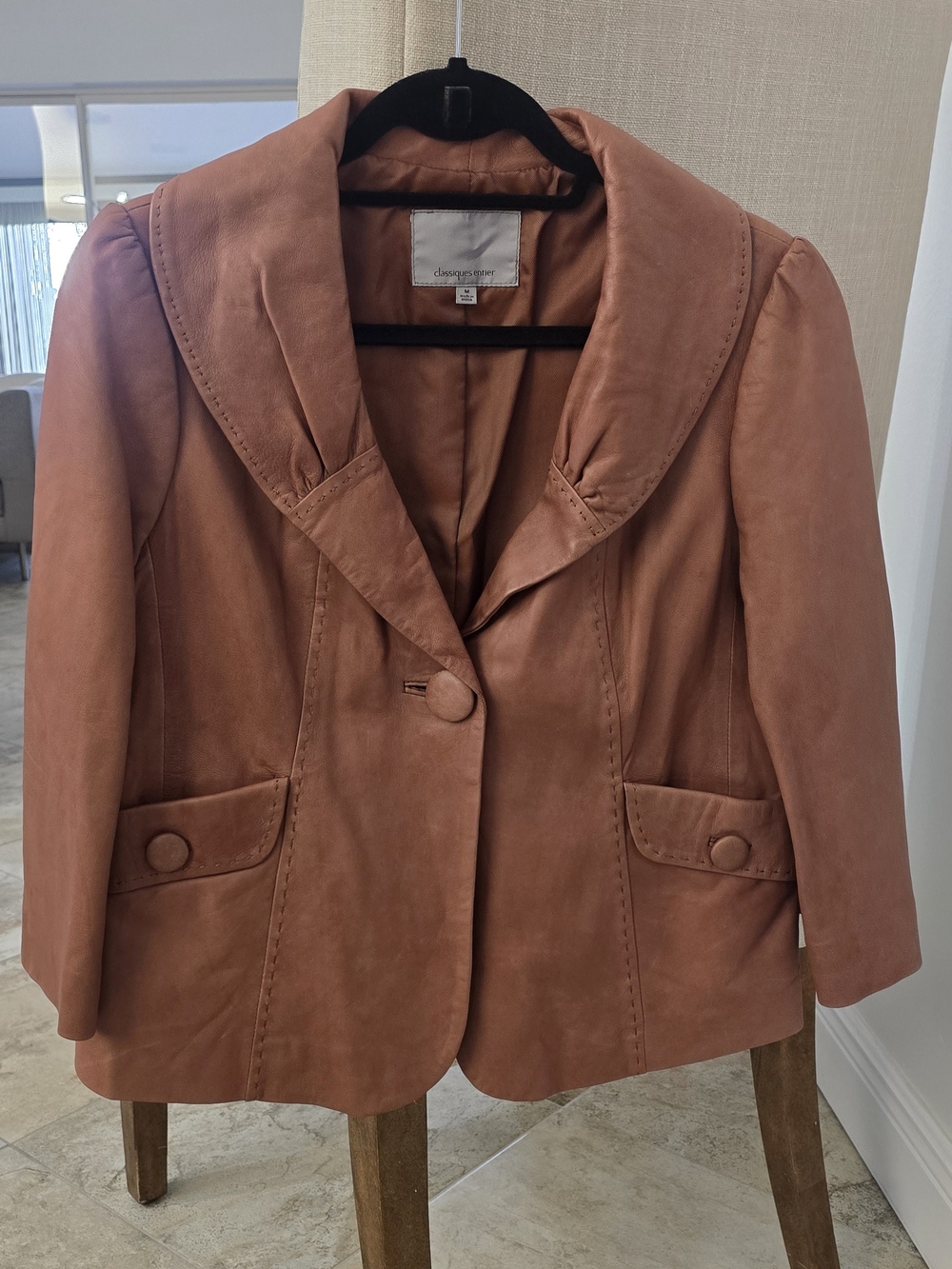 Classique Entier Brown  Leather Single-Button Blazer